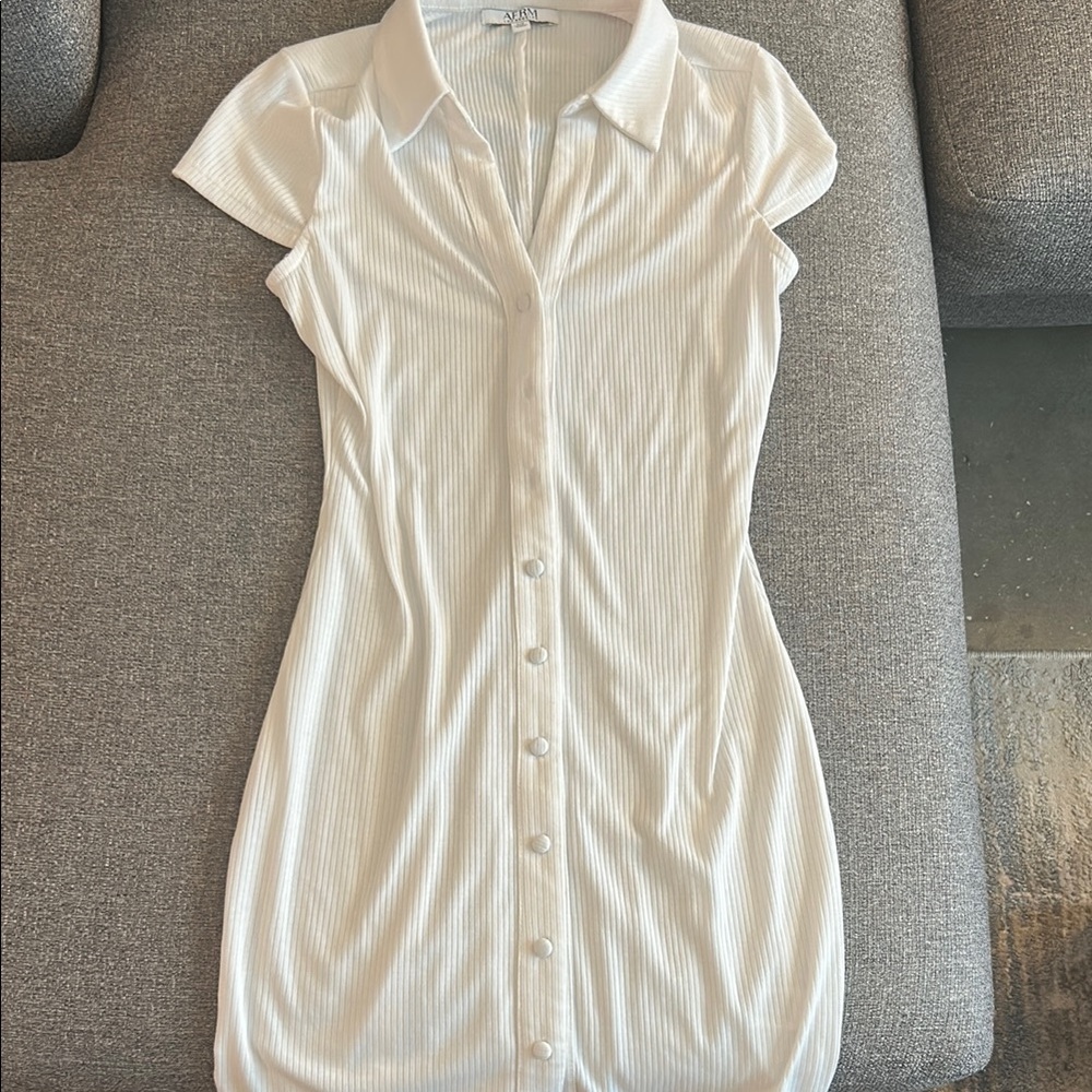 AFRM White Button-Up Mini Dress